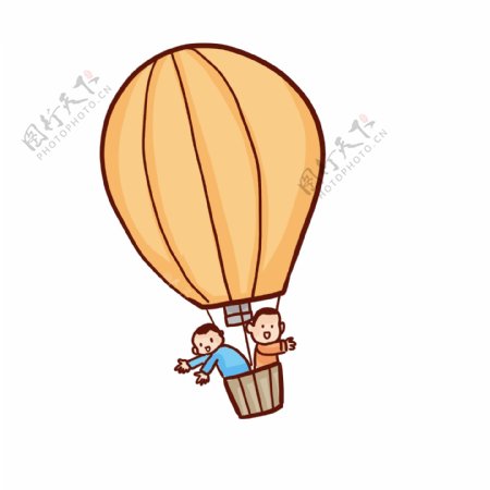 彩绘乘坐热气球的两个小男孩