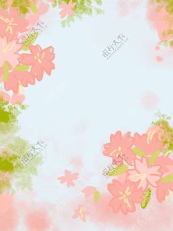 手绘风格浪漫粉色蓝色樱花背景