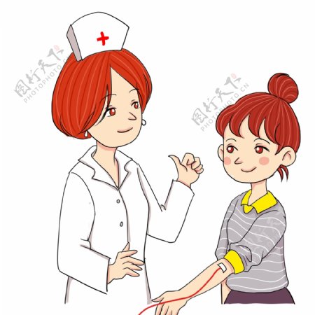 彩绘护士和小女孩漫画人物设计