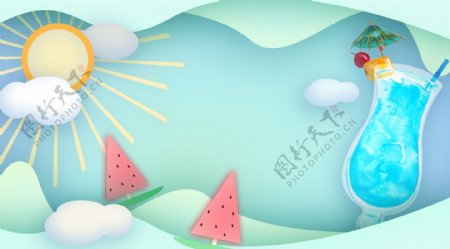 清新风手绘夏日水果饮料插画背景
