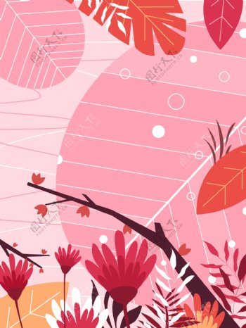 彩绘自然粉色树叶背景设计