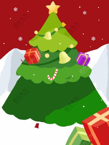 彩绘圣诞树礼物背景设计