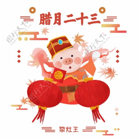 中式可爱卡通小猪设计图案