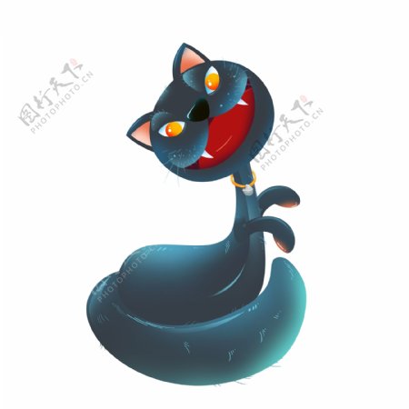 手绘一只黑猫动物插画