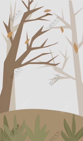 手绘秋天的树干背景