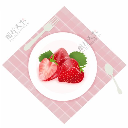 草莓水果插画png元素