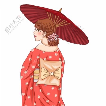彩绘日本樱花节撑着油纸伞的女孩
