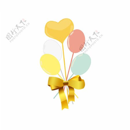 彩色气球愚人节蝴蝶结黄粉绿白元素