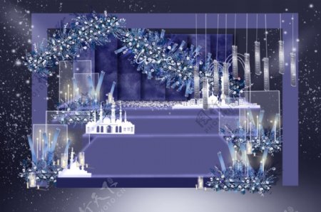 蓝紫色梦幻婚礼舞台效果图