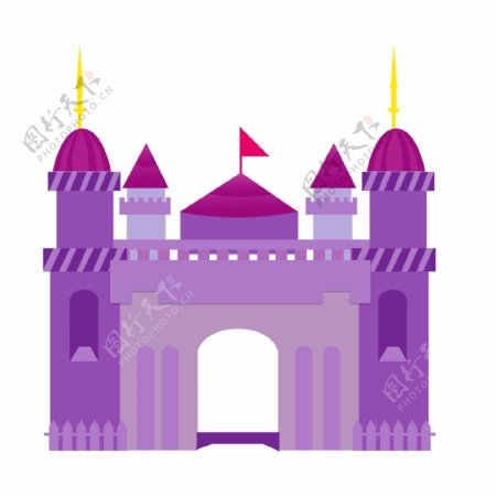手绘欧式卡通梦幻城堡建筑紫色小清新元素