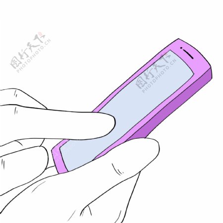 线描紫色的手机手绘插画