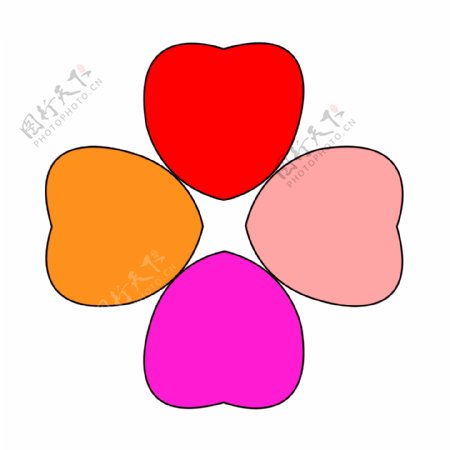 四种颜色的心组成的花