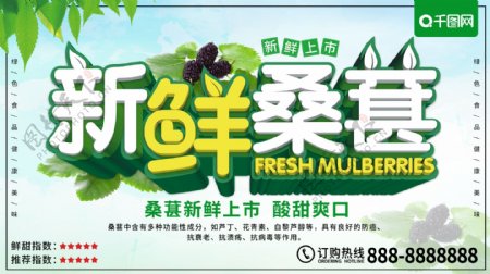 绿色清新新鲜桑葚水果美食海报