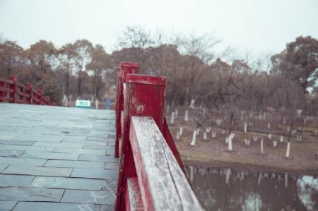 冬日桥头摄影图片