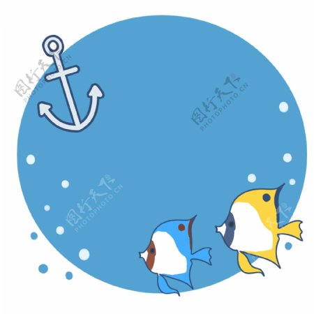 蓝色的小鱼边框插画