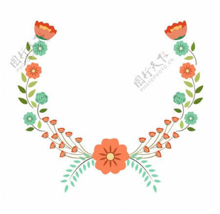 橙色的花朵花环插画