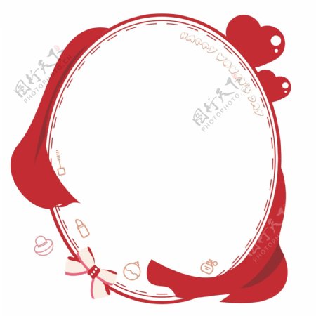 三八妇女节可爱正红色红绸爱心化妆镜矢量边框素材