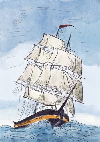 手绘帆船装饰画