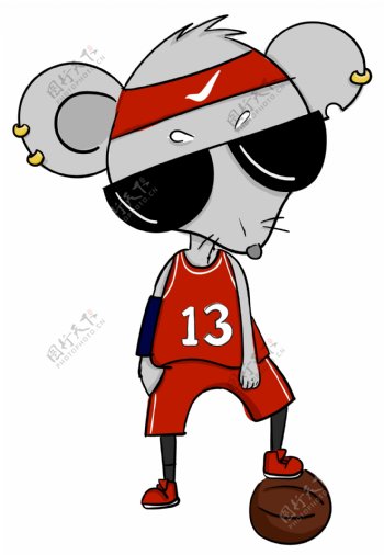 卡通手绘篮球生肖鼠运动员