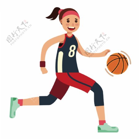 卡通打篮球的女孩矢量素材