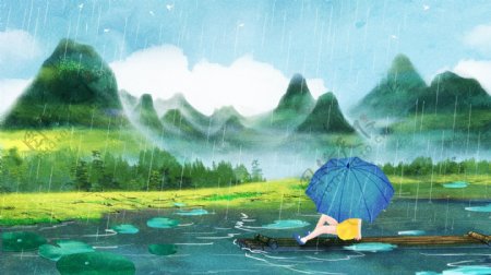 小清新唯美春季春天节气谷雨卡通手绘插画