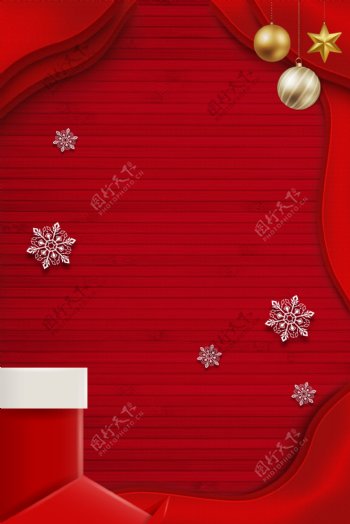 圣诞节折纸风红色圣诞袜海报