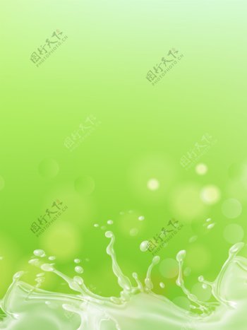 自然清新绿色液态喷溅化妆品背景图
