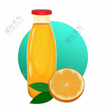 新鲜橙汁手绘插画免抠