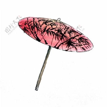油纸伞古典中国风水墨竹子红PNG