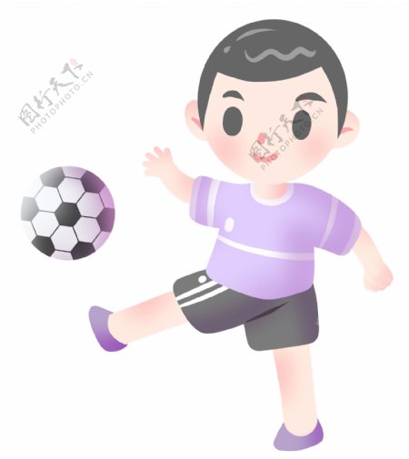 可爱的小男孩踢足球插画