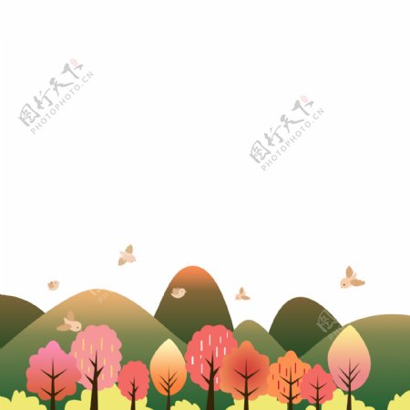 春天彩色树林装饰边框底框风景海报边框底部边框