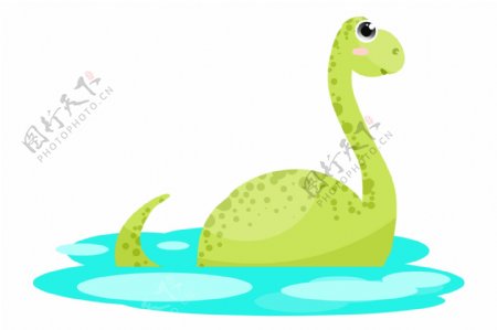 绿色长脖子恐龙插画