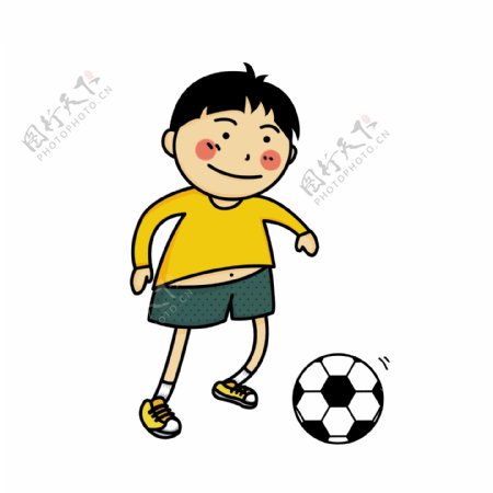 手绘卡通踢足球的小朋友