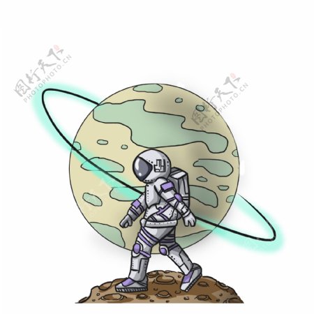 幻想太空宇航员行走卡通手绘元素