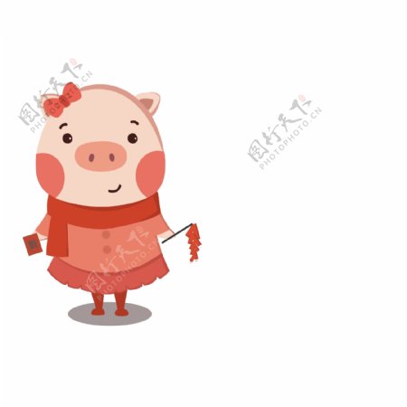 卡通手绘猪年可爱呆萌过年红色小猪
