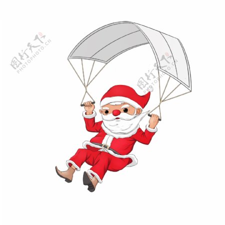 圣诞节圣诞夜带着降落伞的圣诞老人从天而降