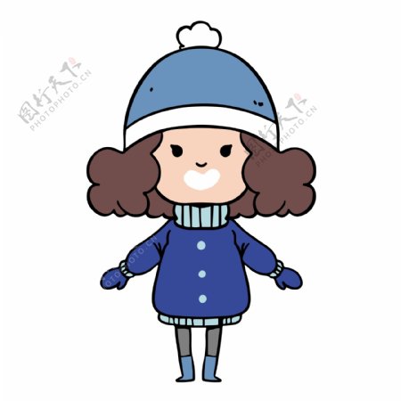 卡通冬天户外时尚的小女孩素材