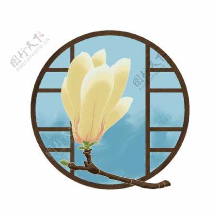 中国风花朵线窗框
