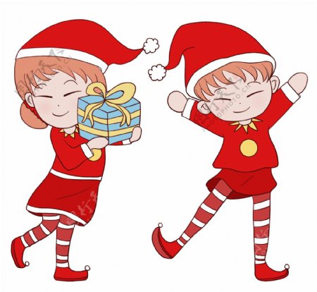 手绘穿圣诞节服装的儿童