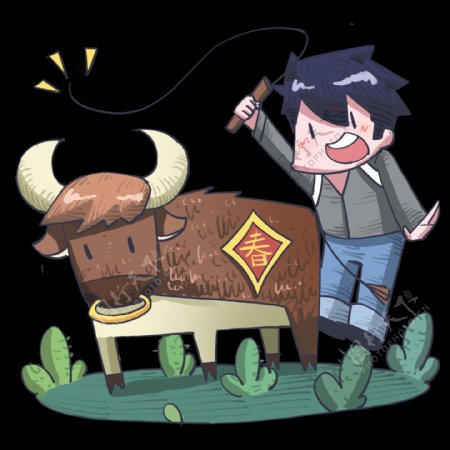 手绘卡通可爱动物牛