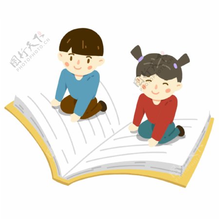 可爱的小学生上学学习场景阅读的可爱小孩子