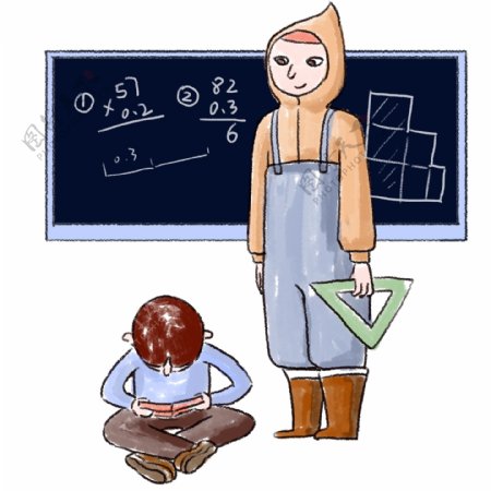 数学课个性老师学生手绘插画
