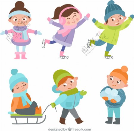 6款卡通冬季玩耍儿童