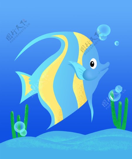 可爱蓝色海洋卡通鱼插画元素设计