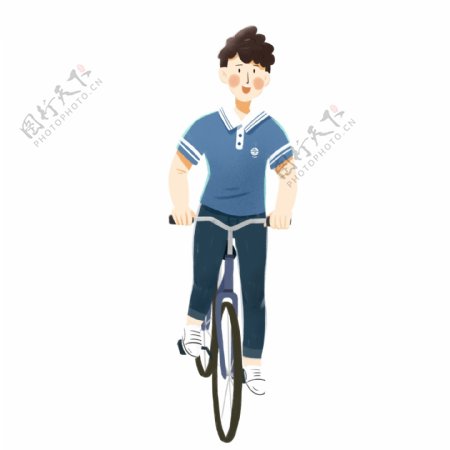 卡通可爱骑自行的男孩子