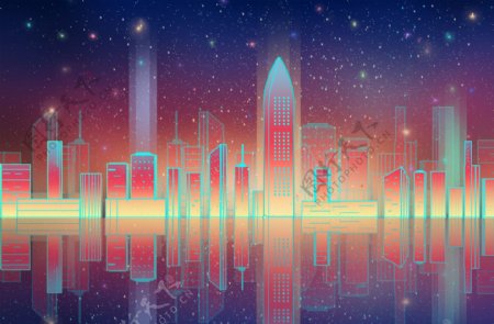 渐变城市夜景深圳著名地标唯美星空科技感