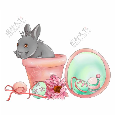 可商用高清手绘小清新复活节兔兔找彩蛋