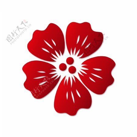 红色水彩花卉PNG素材