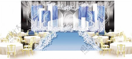 蓝色简约婚礼主舞台效果图设计