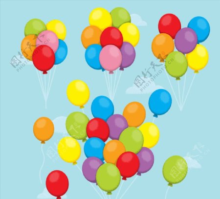 4款彩色升入空中的气球束